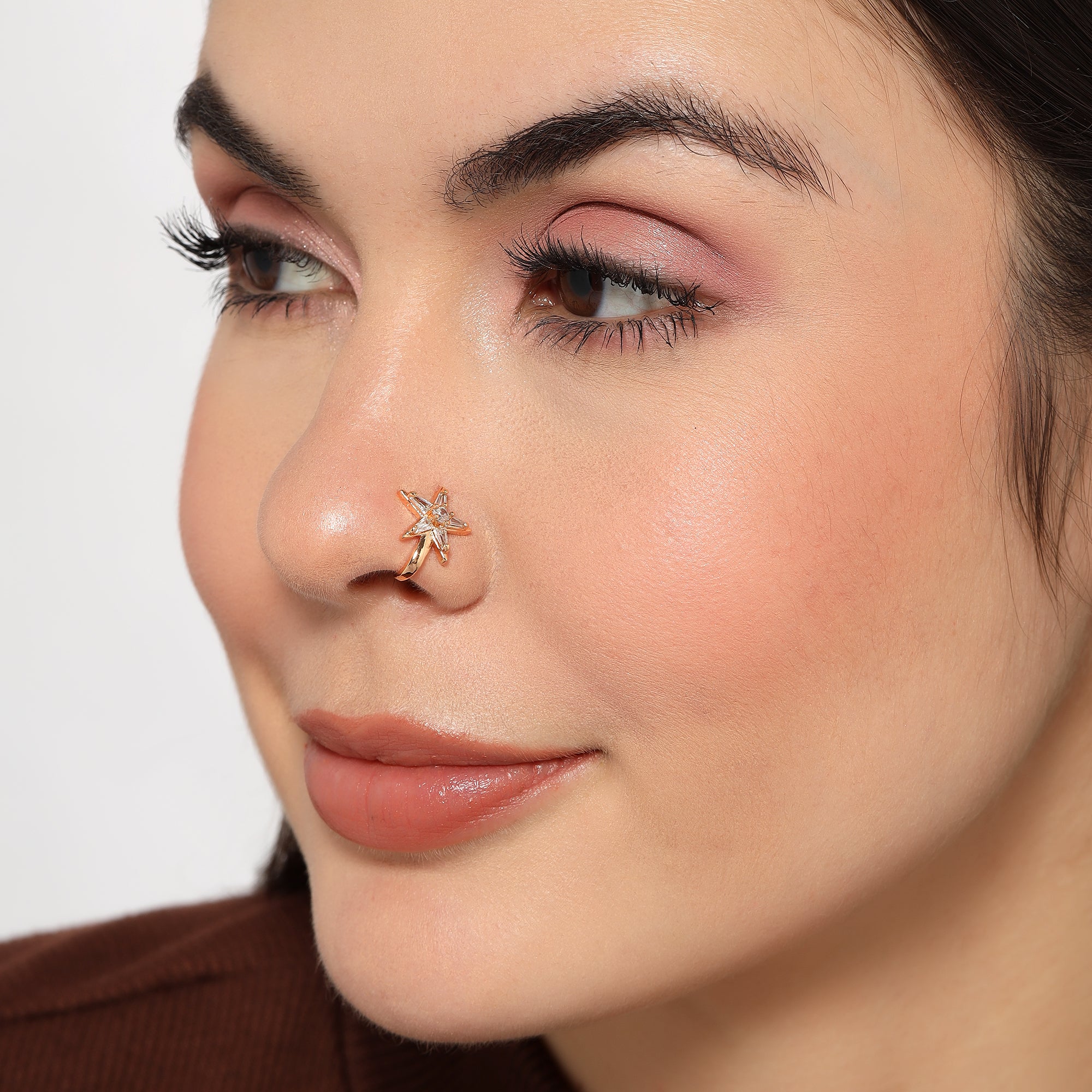 Rose Gold Floral Non Piercing Nose Pin