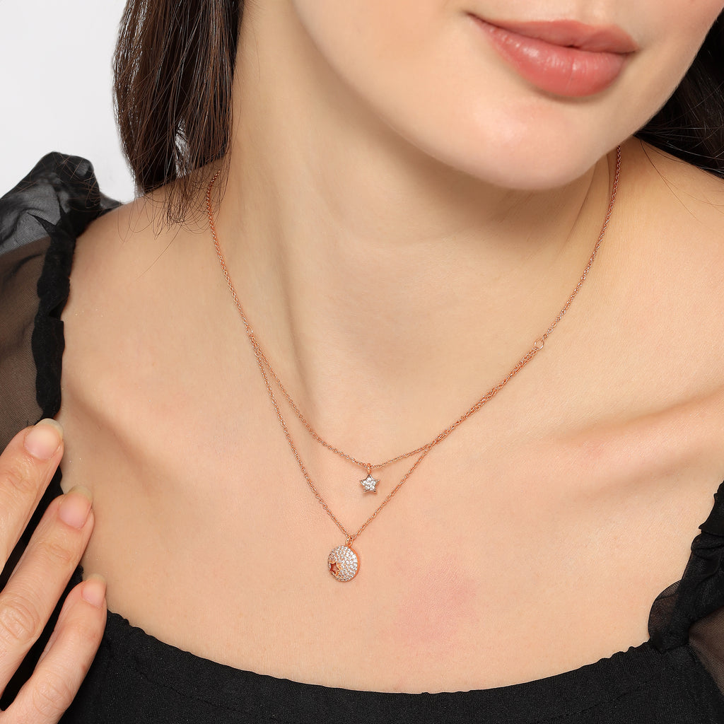 Rose Gold Plated Dual Chain Design Star Pendant