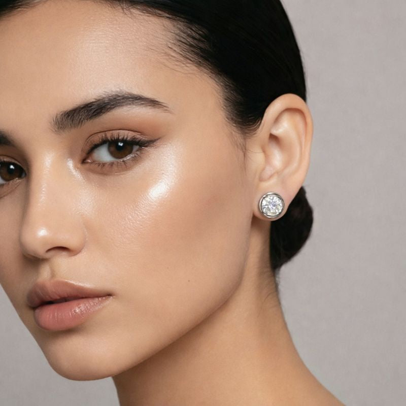 Nilu's Collection Daily Wear / Office Wear Silver Plated White Zircon Stone Stud Earrings For Girls and Women