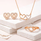 Harmony Hues Valentine Special Rose Gold Plated Heart Shaped Jewellery Value Set For Women And Girls | Pendant | Earrings | Ring