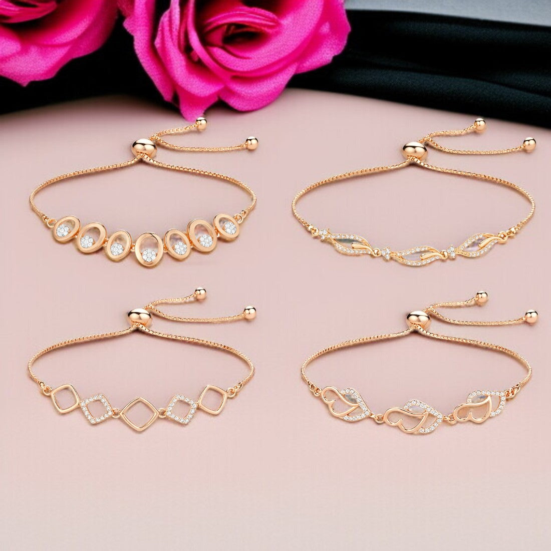 Bracelet 4Love Value Set For Women And Girls| Rose gold Plated with Ad stone