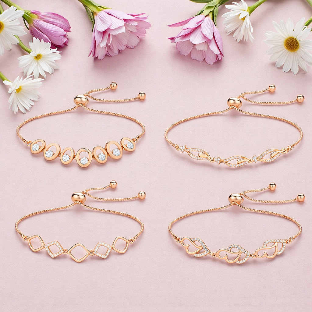 Bracelet 4Love Value Set For Women And Girls| Rose gold Plated with Ad stone