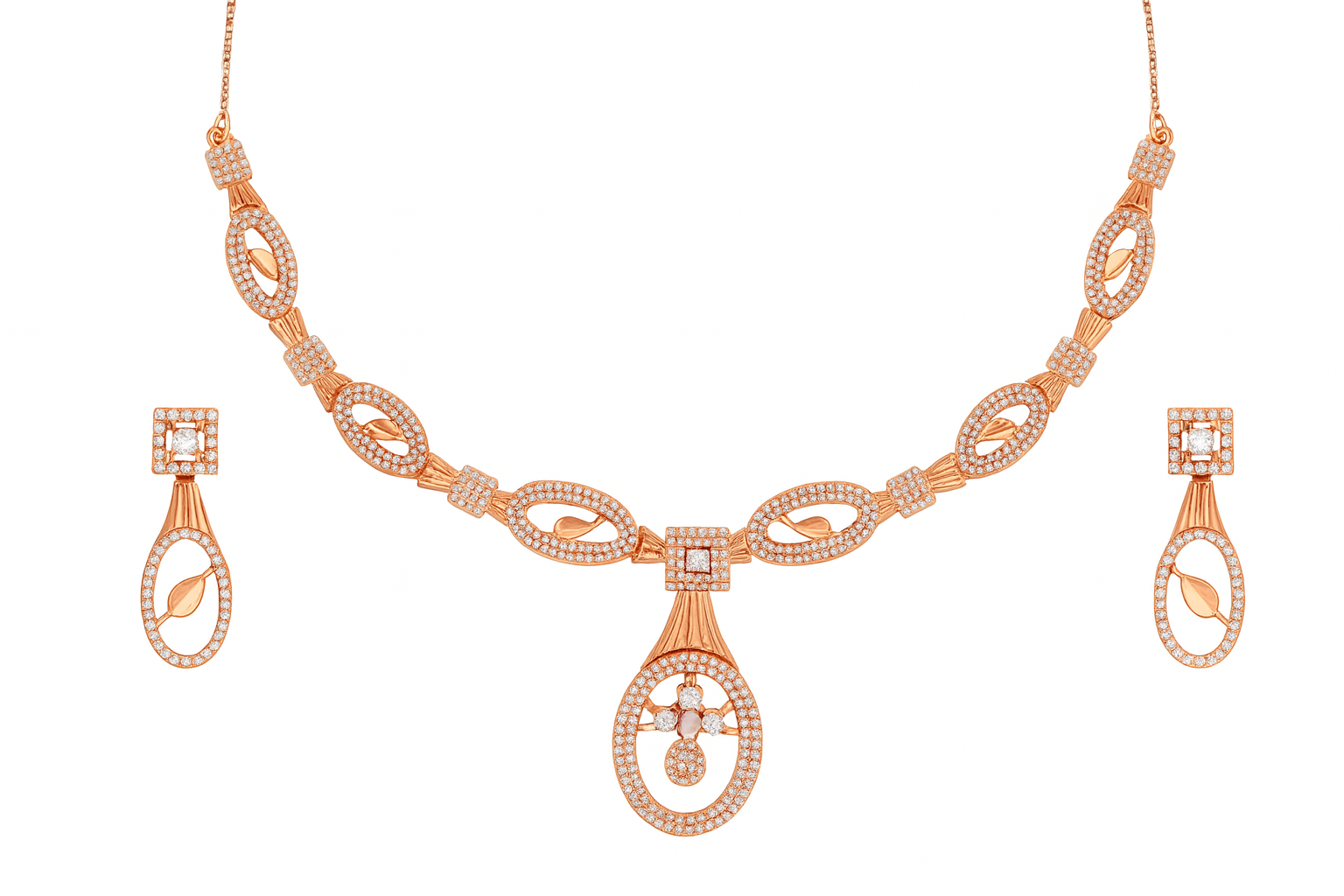Nilu's Collection Rose Gold Plated Necklace Set with American Diamond for Women and Girls | Lightweight & Adjustable Design | Anti-Tarnish | Anti-Allergy