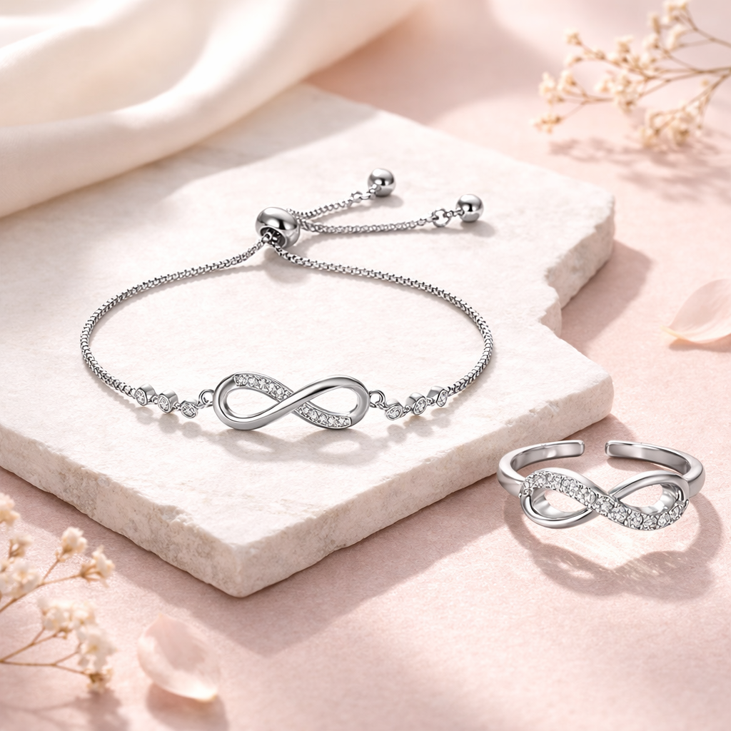 Silver Plated Bracelet With Ring For Women And Girls