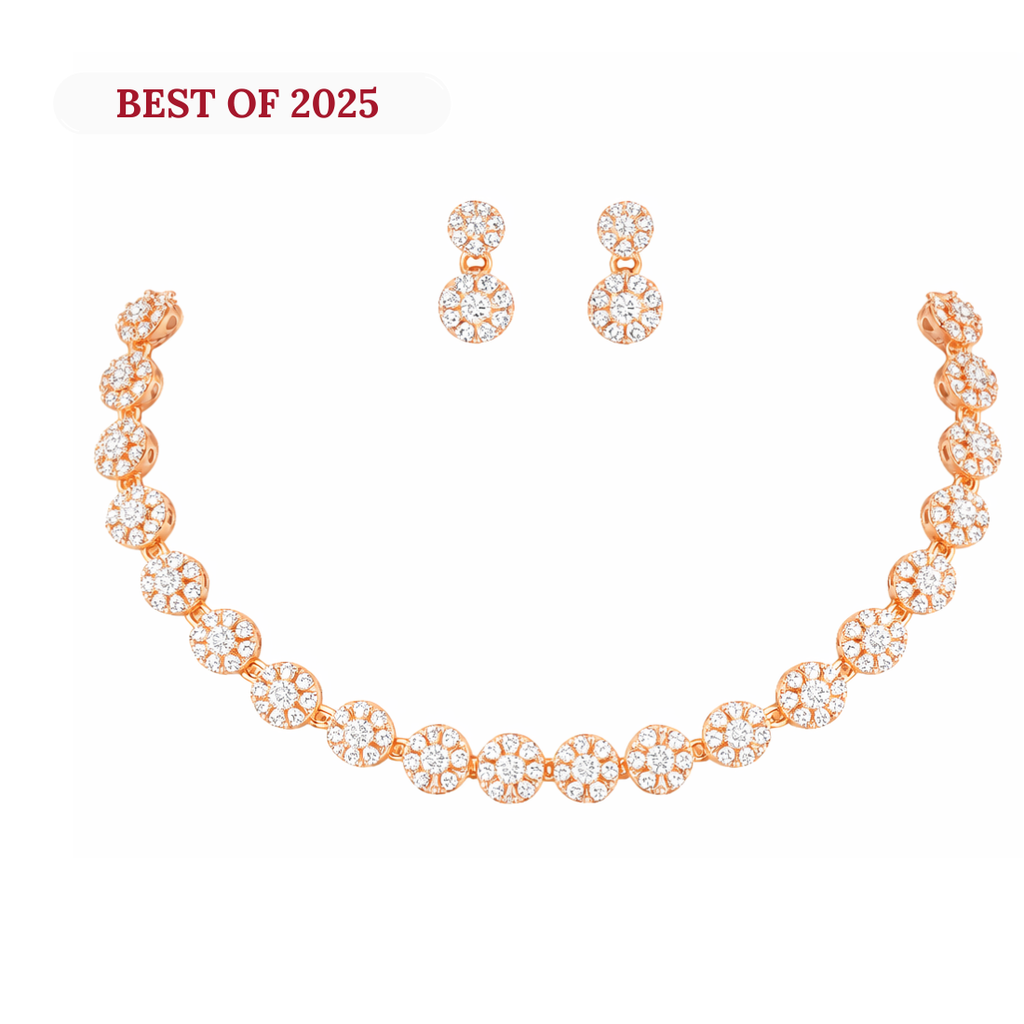 Rose Gold Plated AD Stone Necklace And Pair Of Earrings Jewelry Set for Women | Special Occasions, Wedding, Engagement, Dating | Anti Tarnish | Gift for Her