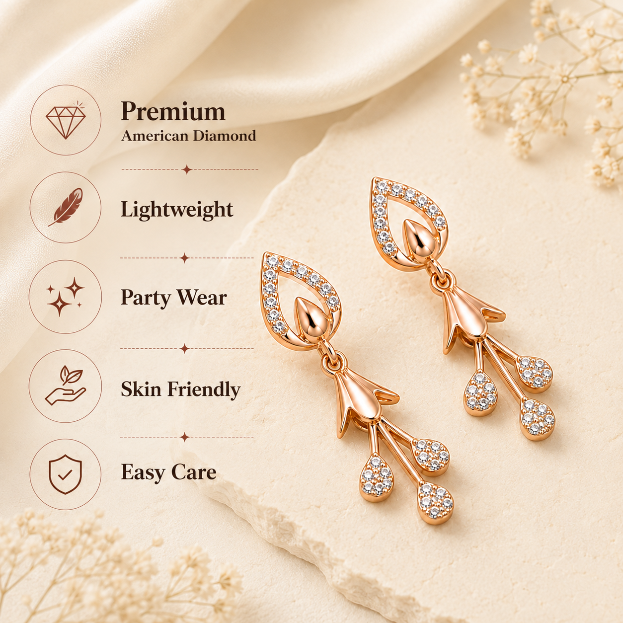 Rose Gold Drop Earrings for Women
