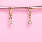 18k Rose Gold Plated Clip On Hoop Earrings, Latest Fancy Stylish Zircon Copper Bali Earrings for Women and Girls (Drop)
