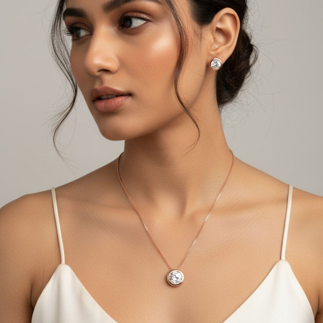 American Diamond Rose Gold Plated Necklace and Earrings for Girls and Women, Gift Jewelry for Women
