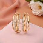 Nilu's Collection Rose Gold Plated Triple Layer Hoop Earrings With Sparkling AD Stone  for Women And Girls