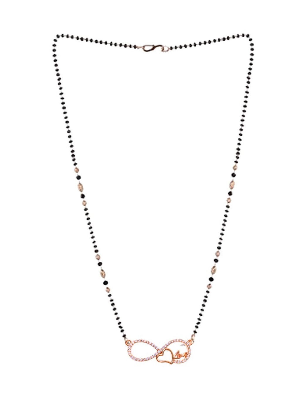 Mangalsutra Necklace with Infinity Heart Pendant| Black Beads Chain| Rose Gold Plated