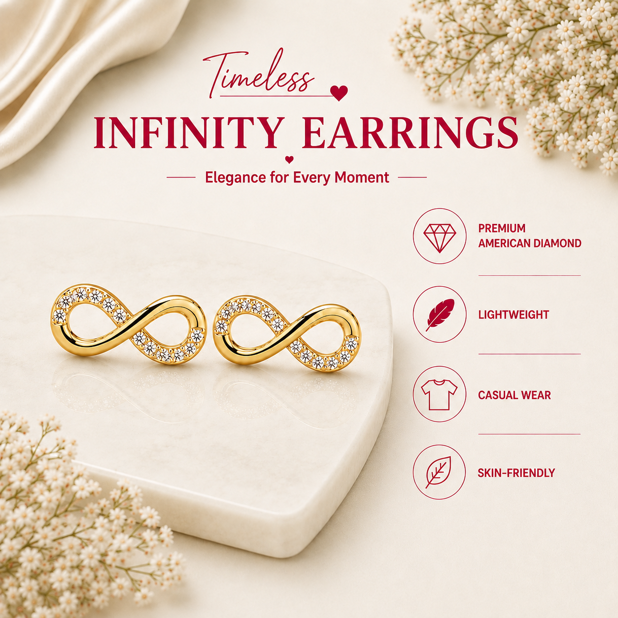 Gold Plated Infinity Stud Earrings
