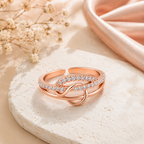 Rose Gold Plated | American Diamond Studded | Adjustable | Finger Ring for Women and Girls, Style 23