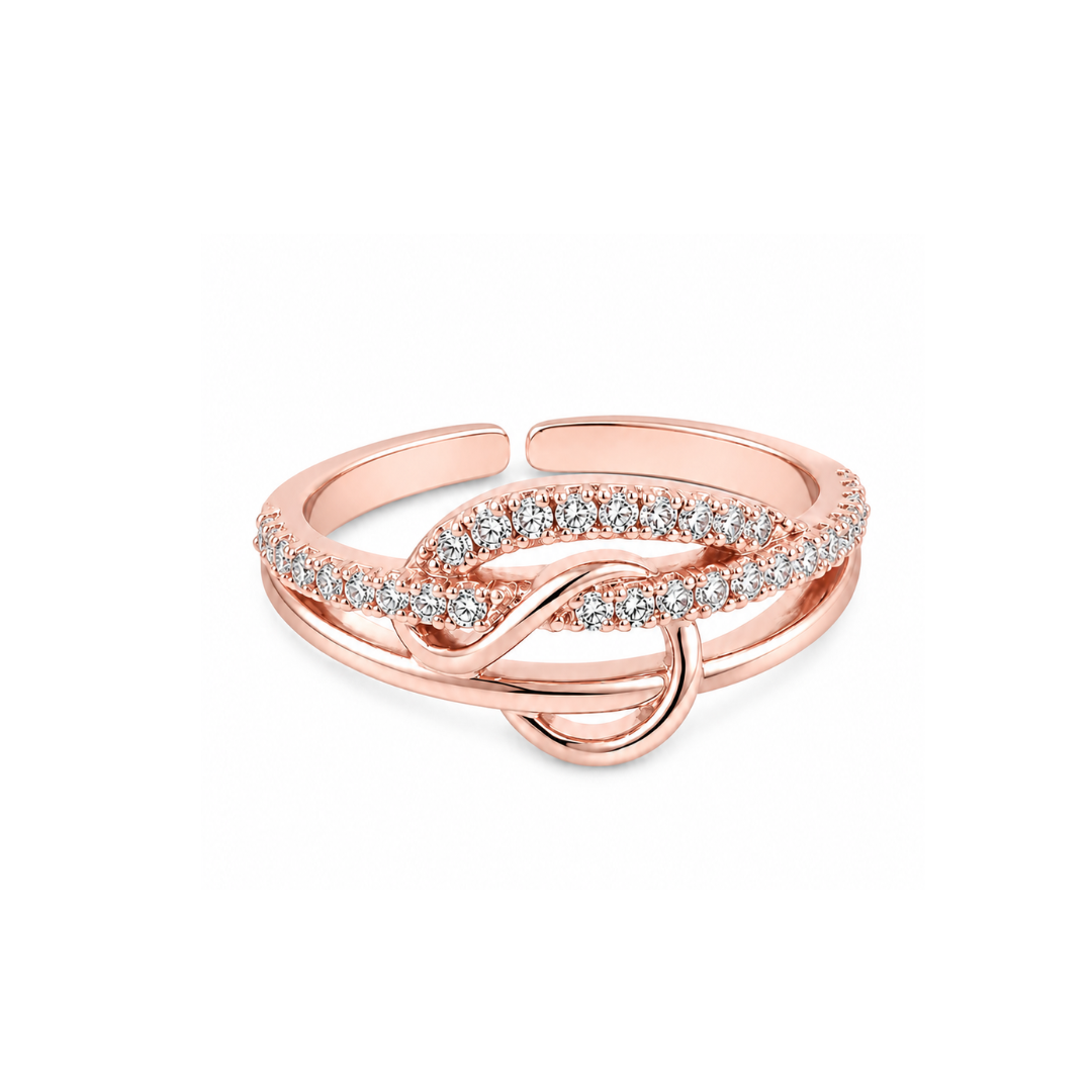 Rose Gold Plated | American Diamond Studded | Adjustable | Finger Ring for Women and Girls, Style 23