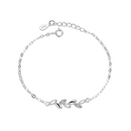 925 Sterling Silver Plated Adjustable Leaf Charm Crystal Bracelet for Women & Girls