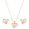 American Diamond Rose Gold Plated Love Shaped Pendant Necklace Set with Chain & Stud Earring for Girls and Women
