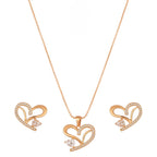 American Diamond Rose Gold Plated Love Shaped Pendant Necklace Set with Chain & Stud Earring for Girls and Women