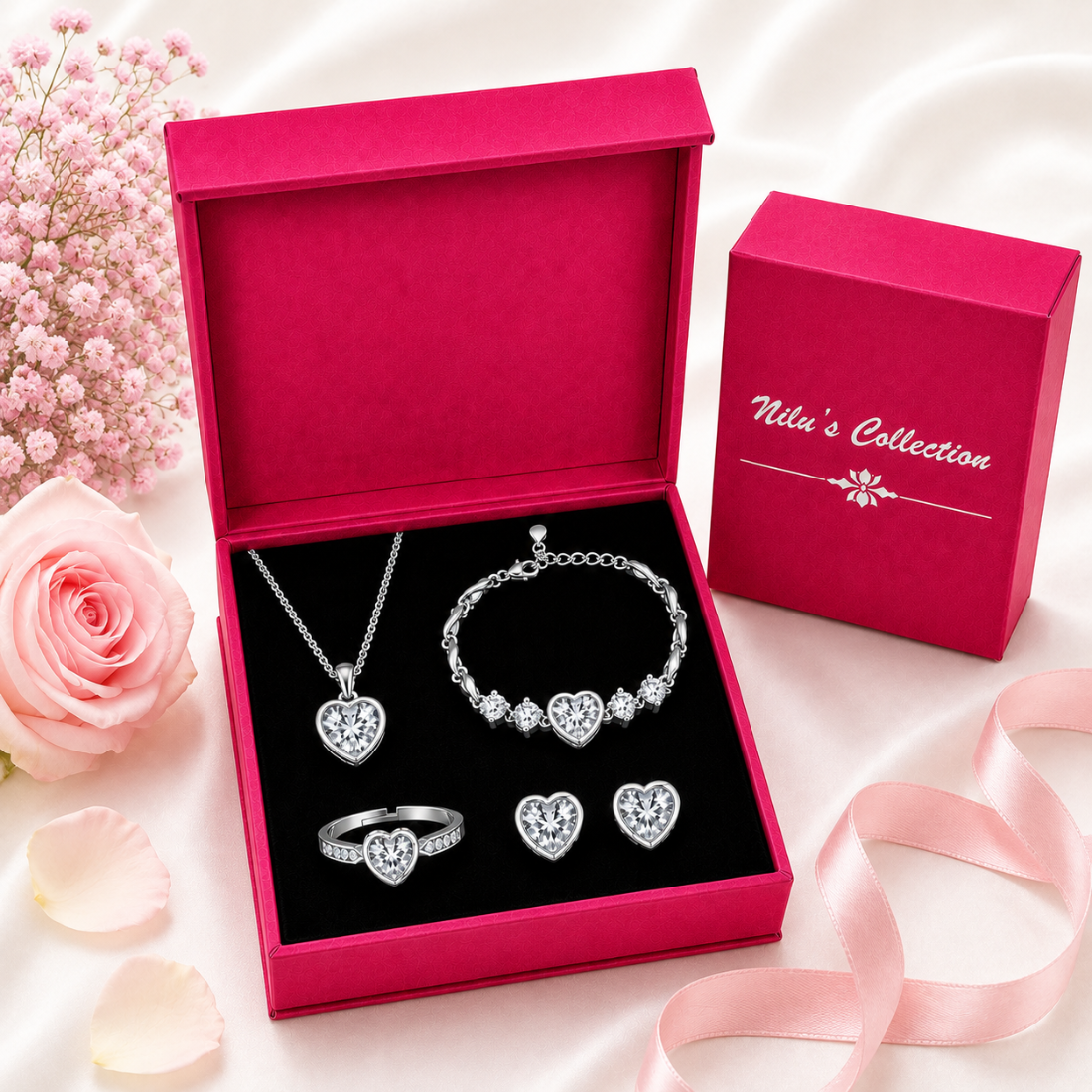 Rose Gold Heart Jewelry Set