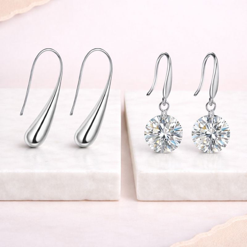Tender Touch Duo Water Drop Studs and Crystal Hanging Earrings Value Set For Girls