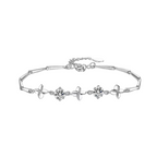 Latest Stylish Silver Plated Cubic Zirconia Clover Shaper Charm Bracelet for Women, Gifts for Girlfriend, Women & Girls (White)