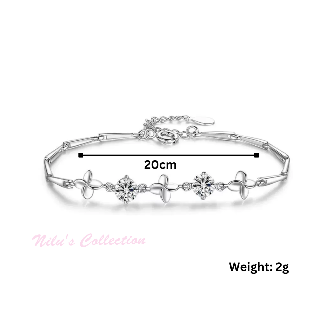 Dainty Sterling Silver Bracelet For Women - Interlocking Circles With Cubic Zirconia, Adjustable 6.3-8.5"