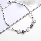 Latest Stylish Silver Plated Cubic Zirconia Clover Shaper Charm Bracelet for Women, Gifts for Girlfriend, Women & Girls (Purple)