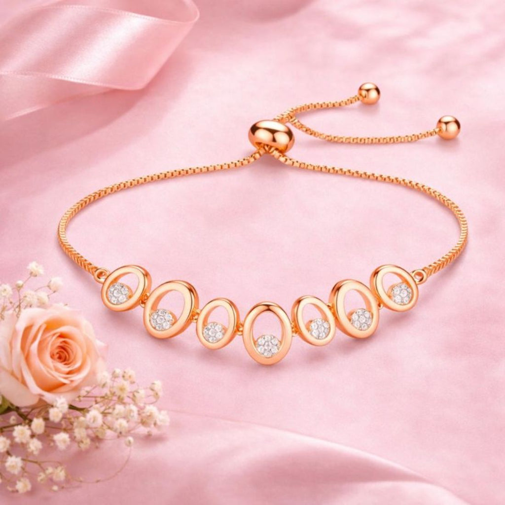 Rose Gold Plated AD Stone Bracelets for Women and Girls, Stylish Adjustable Alloy Bracelet, Birthday Anniversary and Valentine Gift