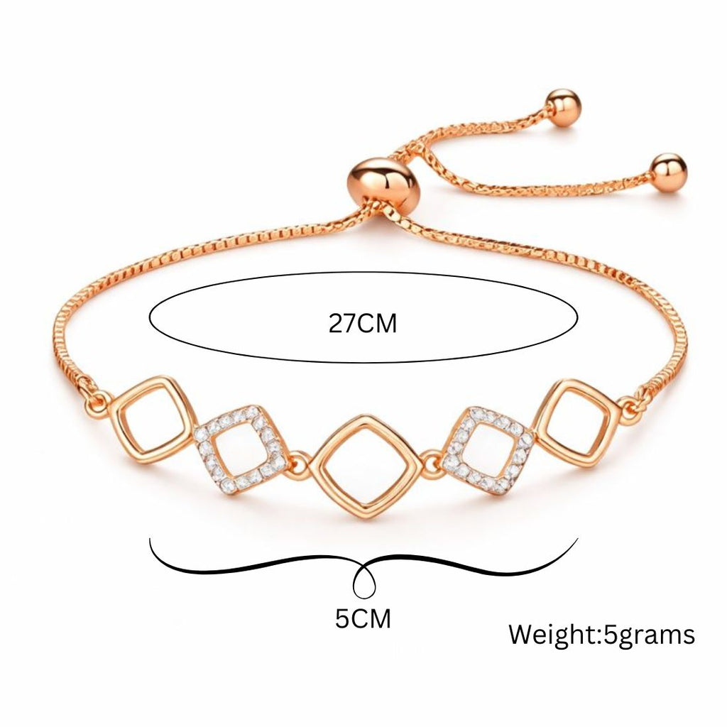 Rose Gold Plated American Diamond Adjustable Bracelet, Stylish Fashion Jewellery Gift for Girls & Women