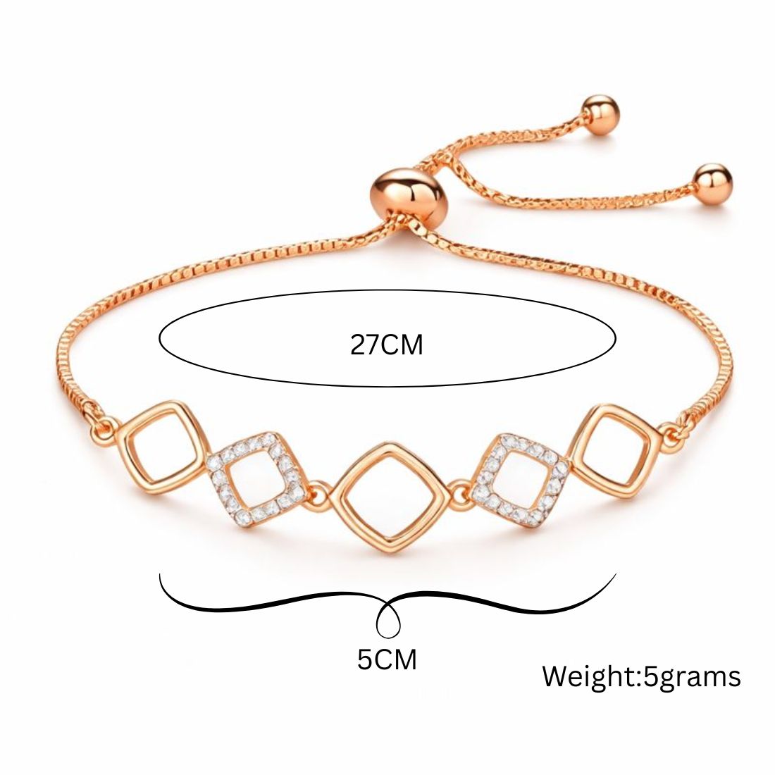 Rose Gold Plated American Diamond Adjustable Bracelet, Stylish Fashion Jewellery Gift for Girls & Women