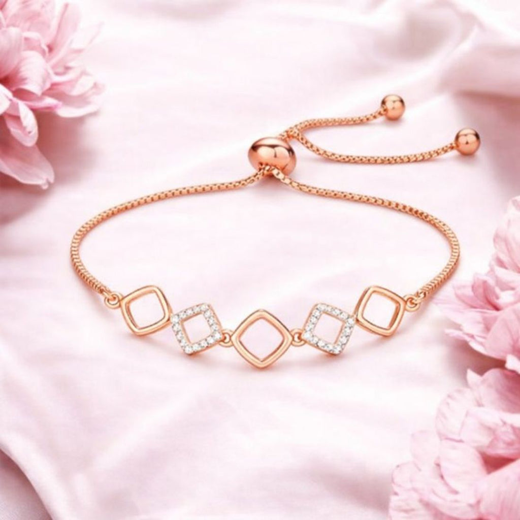 Rose Gold Plated American Diamond Adjustable Bracelet, Stylish Fashion Jewellery Gift for Girls & Women