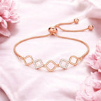 Rose Gold Plated American Diamond Adjustable Bracelet, Stylish Fashion Jewellery Gift for Girls & Women