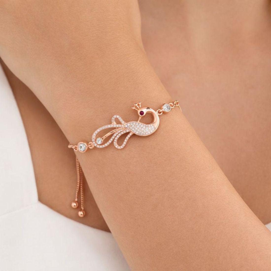 Rose Gold Plated American Diamond Adjustable Bracelet, Stylish Fashion Jewellery Gift for Girls & Women