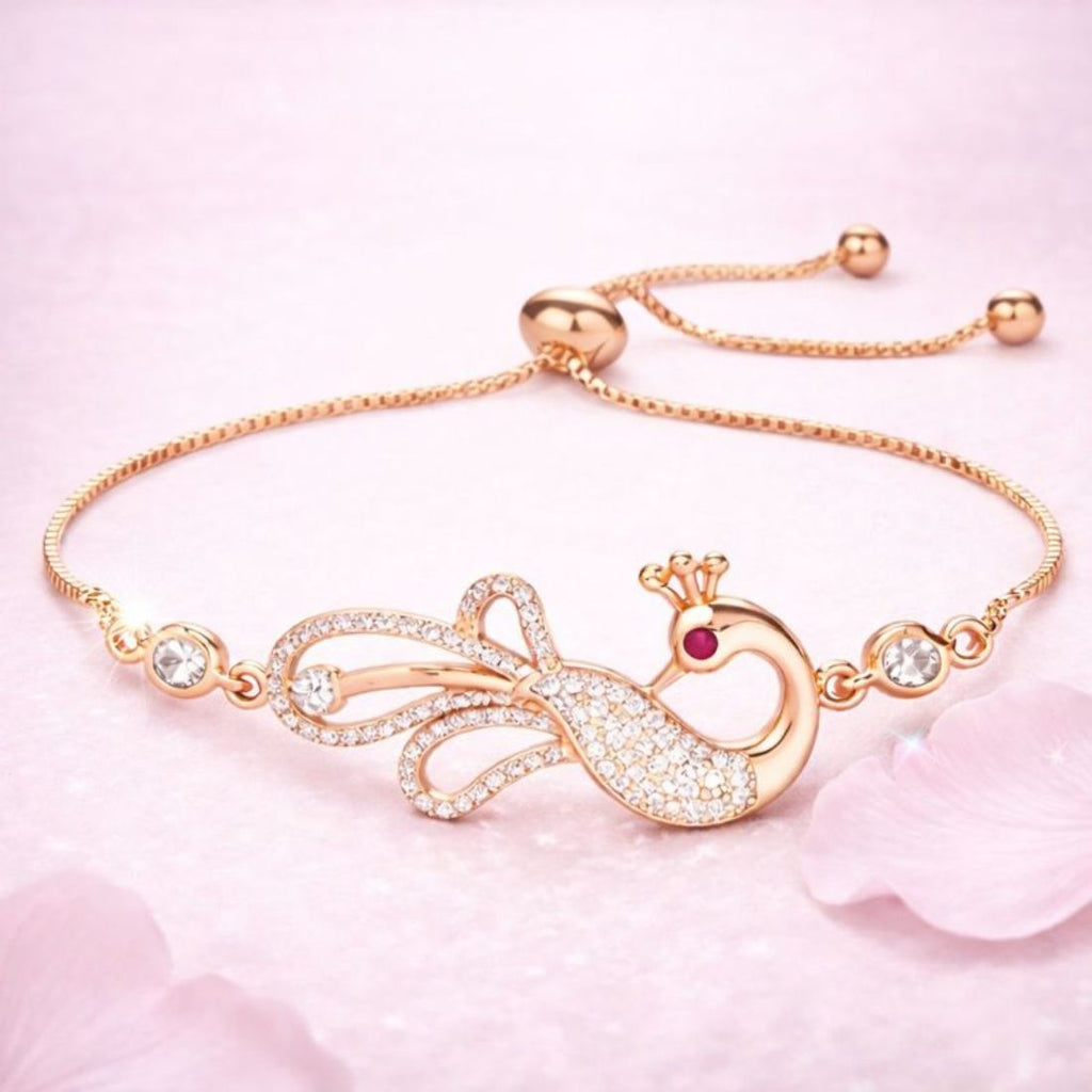 Rose Gold Plated American Diamond Adjustable Bracelet, Stylish Fashion Jewellery Gift for Girls & Women