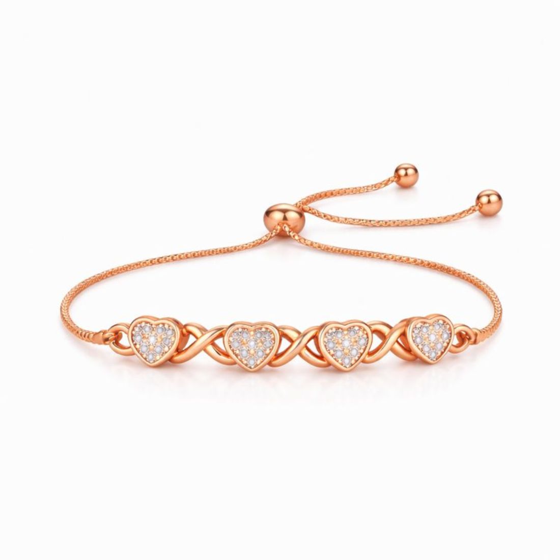 Rose Gold Plated Adjustable Infinity Heart Bracelet with American Diamonds for Women & Girls