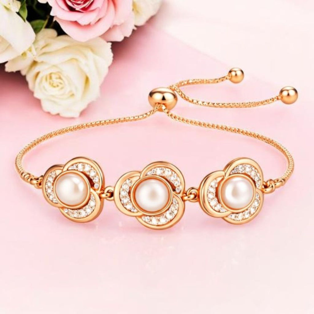 Rose Gold Plated Floral Pearl Bracelet