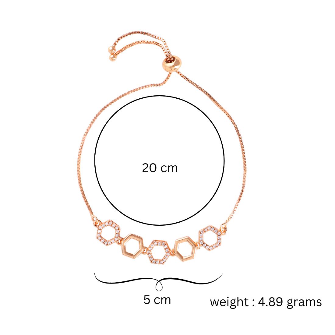 Nilu's Collection Rose Gold Plated Hexagon Shape with American Diamond Adjustable Bracelet for Women and Girls | Anti- Tranish | Anti -Allergy | Office Wear