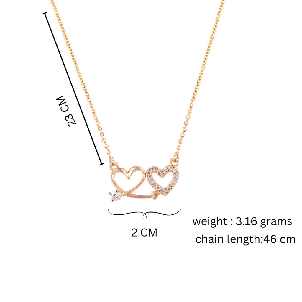 Rose Gold Plated Double Heart Pendant Necklace With American Diamond  for Women and Girls |Anti-Tranish | Anti- Allergy | Office Wear