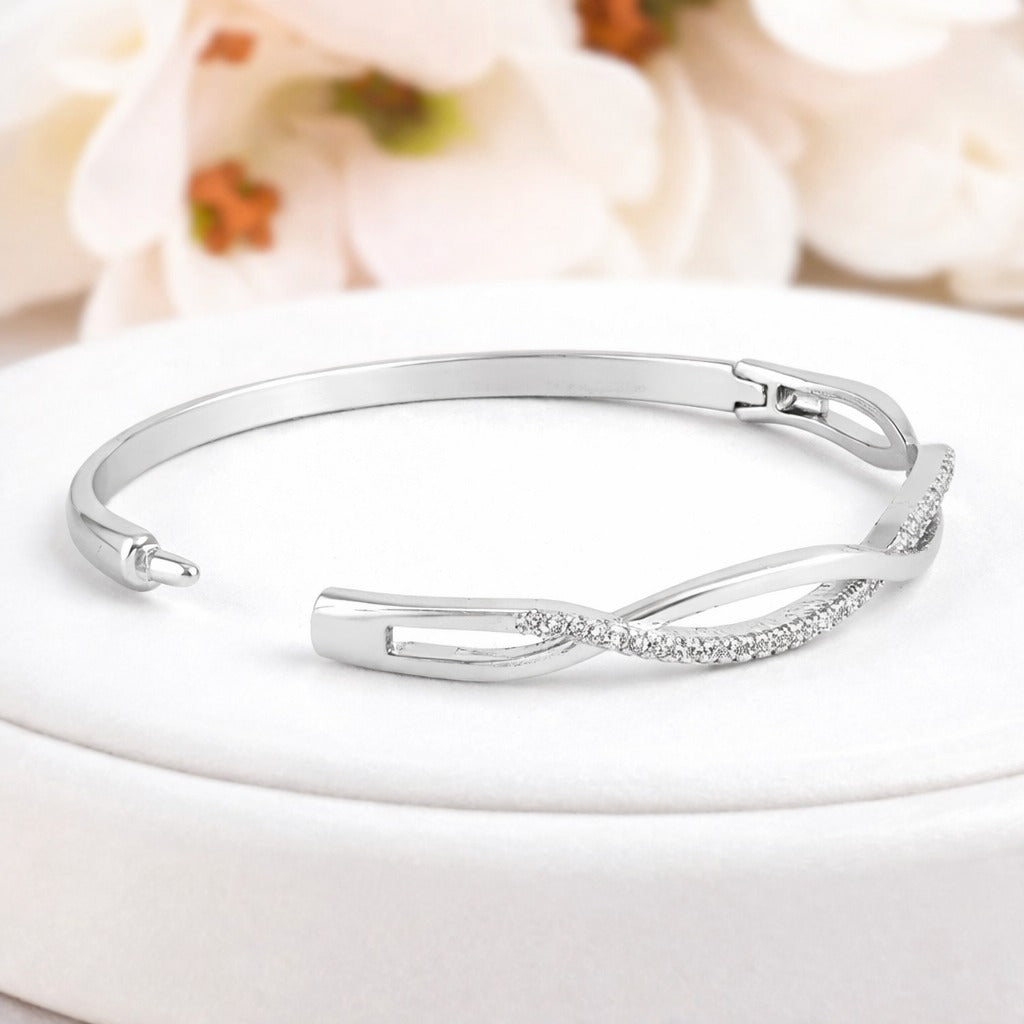 Nilu's Collection Silver Plated Kada Bracelet with American Diamond for Women And Girls