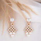 Nilu's Collection Rose Gold Plated Pearl Drop Earrings with AD Stones Dangler Earrings for Women & Girls | lightweighted | Anti-Tranish | Anti-Allergy