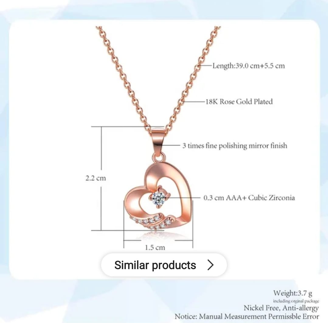 Affordable rose gold heart pendant necklace | Love Pendant for Women | Dainty rose gold heart necklace for gifts
