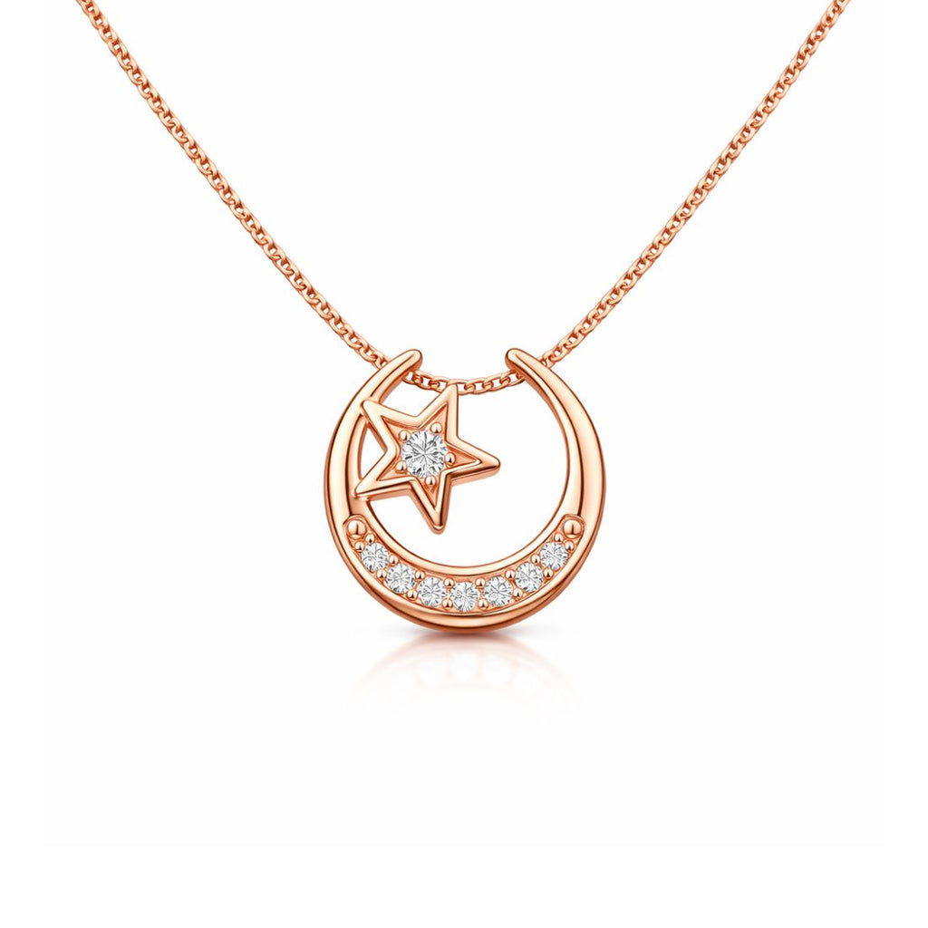 Rose Gold Moon &Star Pendant for Women