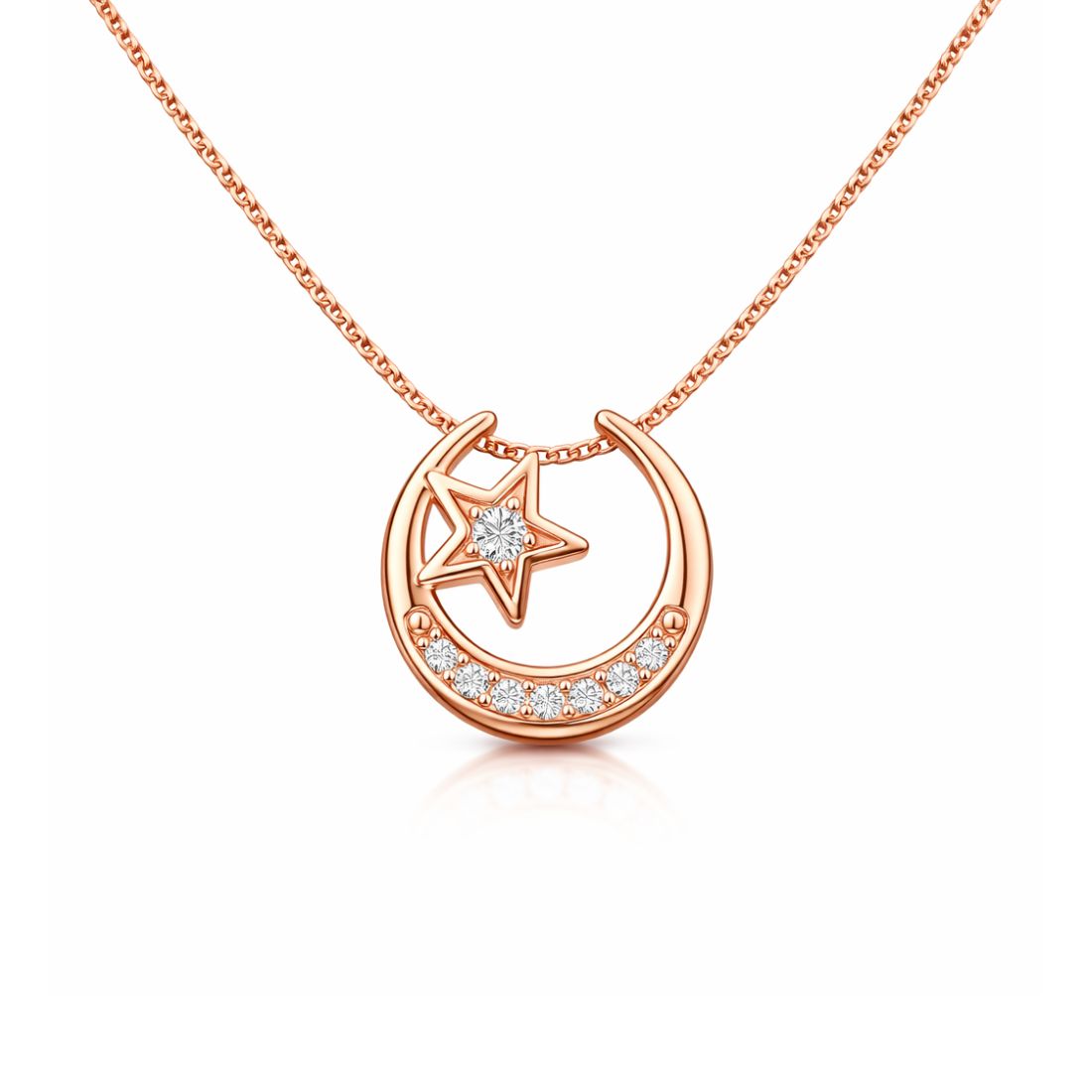 Rose Gold Moon &Star Pendant for Women