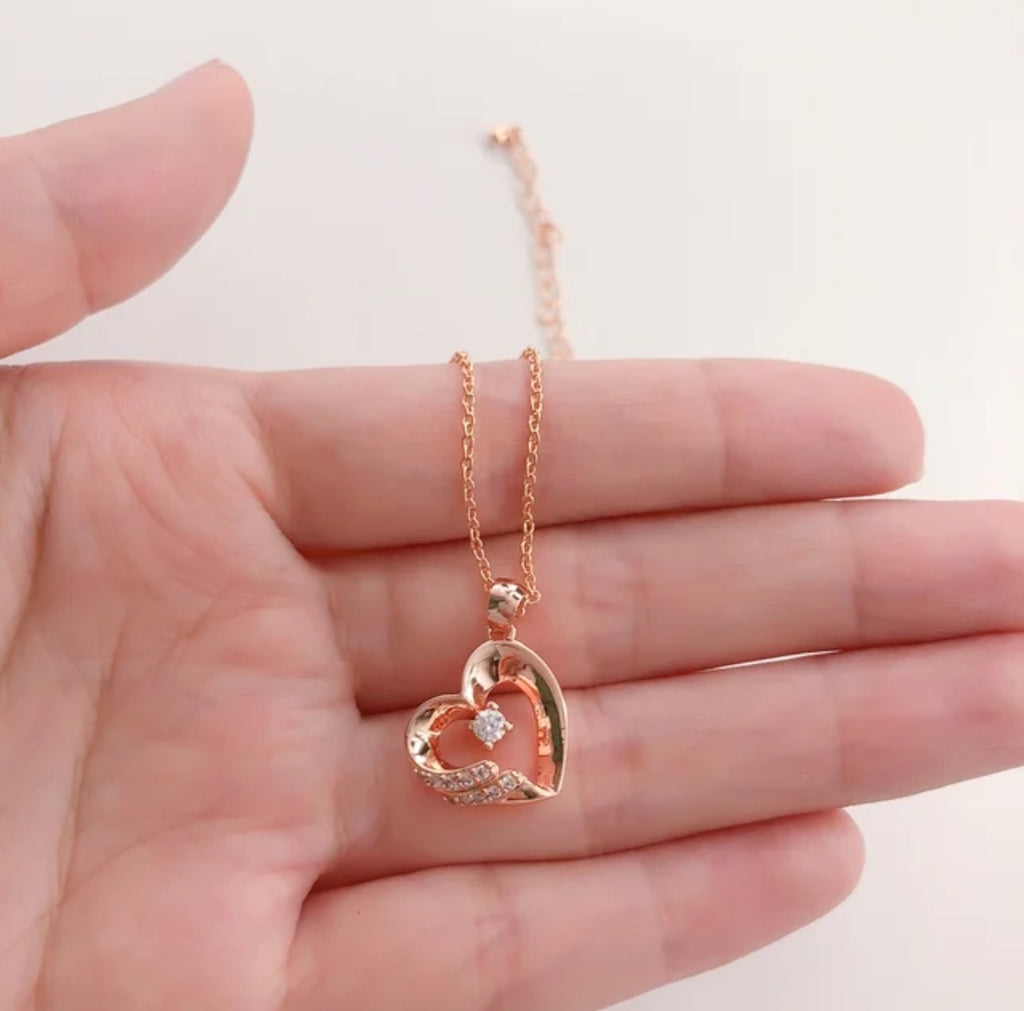 Rose Gold Heart Pendant | Love Pendant for Women | Dainty rose gold heart necklace for gifts
