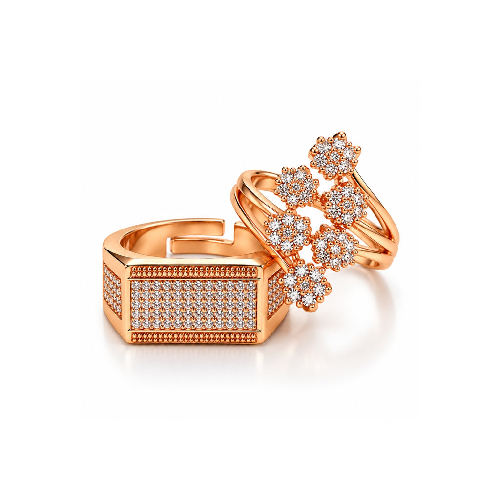 Rose Gold Geometric Couple Rings for Men & Women