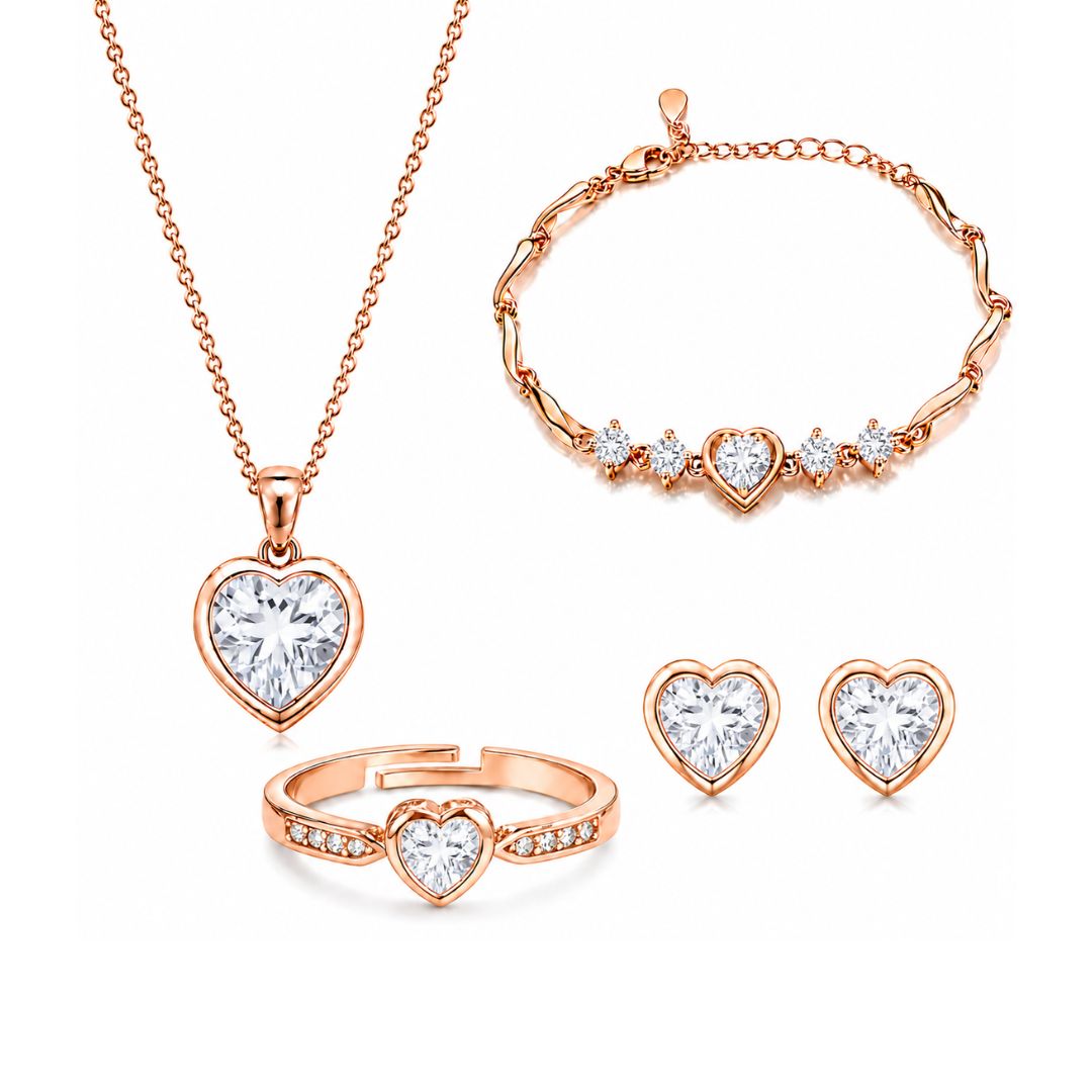 Rose Gold Heart Jewelry Set