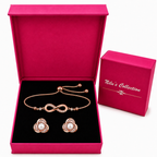Rose Gold Infinity Bracelet & Pearl Stud Earrings Gift Set For Women