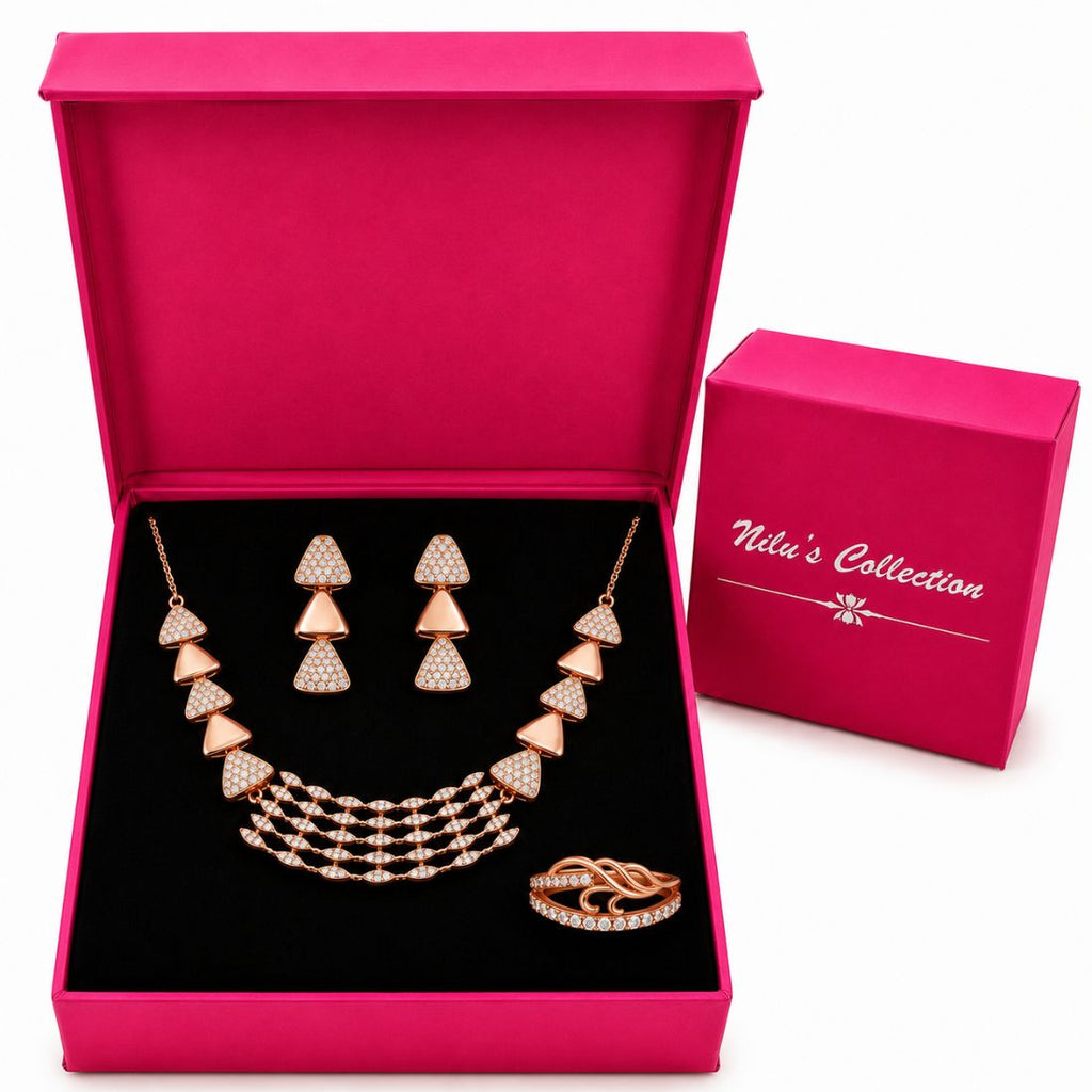 Rose Gold Necklace Jewellery Gift Set For Women