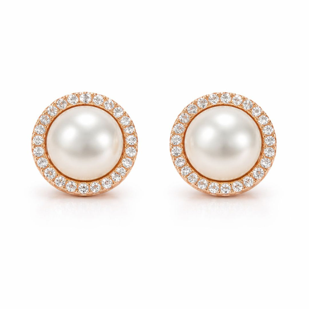 Rose Gold Pearl Stud Earrings