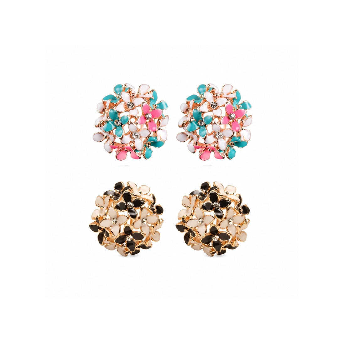 Multicolour Flower Clover Stud Earrings Set