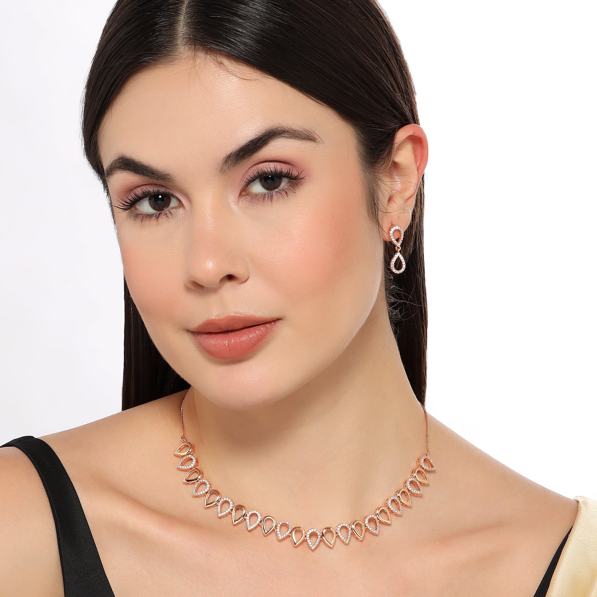 Rose Gold Plated Teardrop Necklace Set