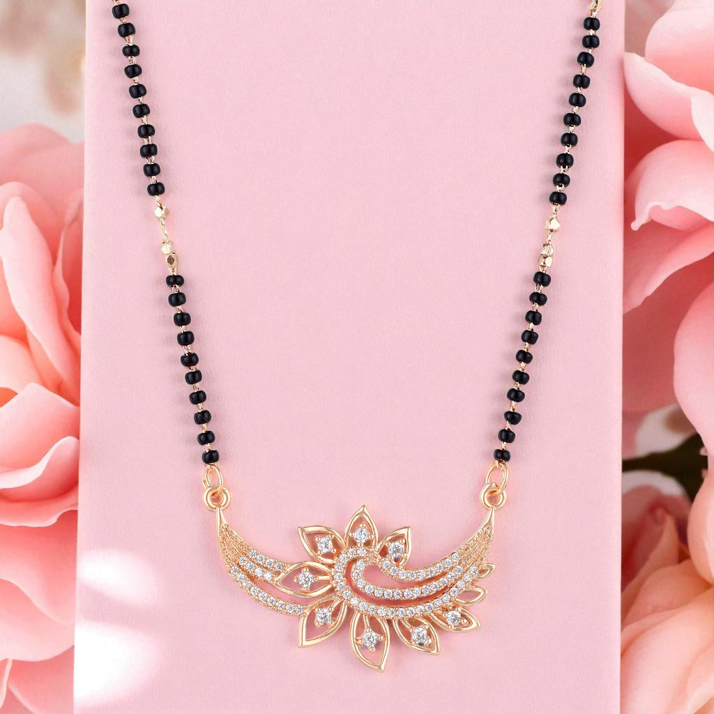 Rose Gold Plated Mangalsutra with Motif & Black Beads for Women
